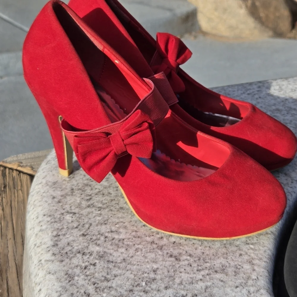 PazzCe Sz 9 Mary Jane Red Bow Heels Platform Pumps Ladies High Heeled